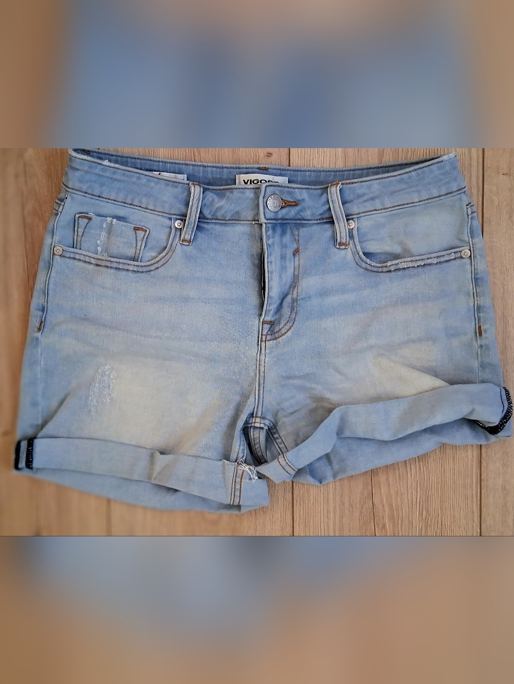 Vigoss Faded Light Blue Rolled Hem Denim Shorts